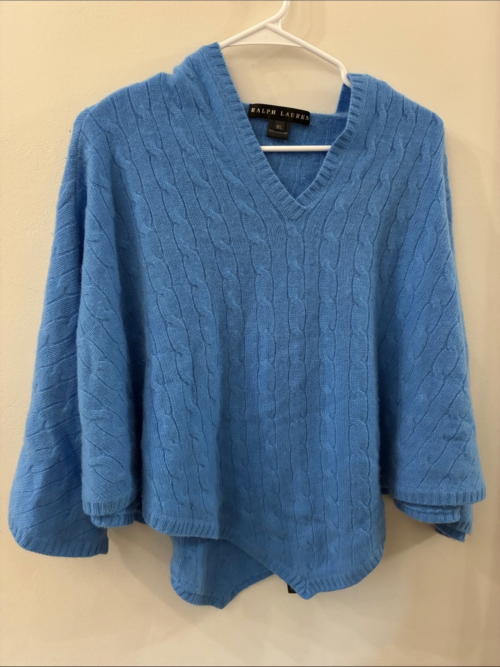 Ralph Lauren black label - Women's Sky Blue Cable Knit V-Neck poncho - M/L